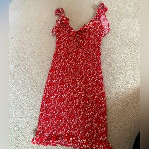 Red floral Shirred Small Dress
